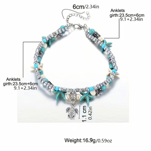Beaded Turtle Ankle Bracelet - Picture 3 of 3